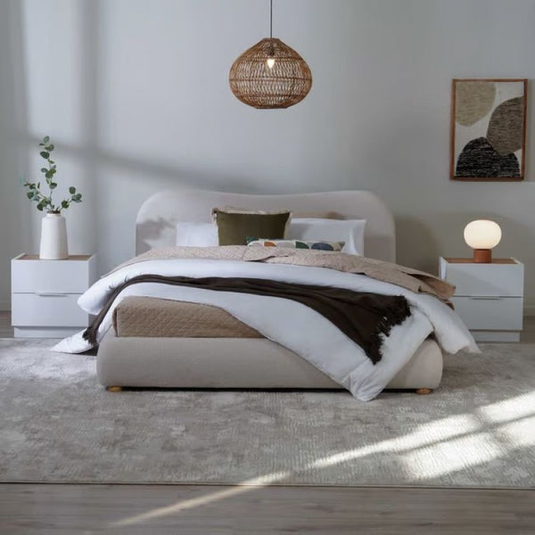 Modern Chenille Bed Frame by Alhome - Light Biege