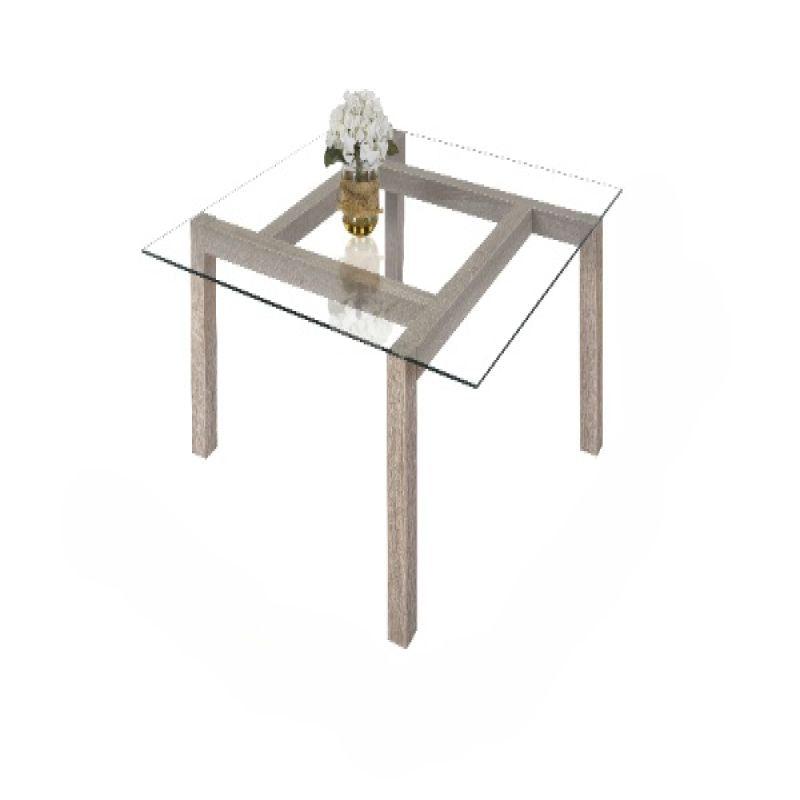 Coffee Table With Glass Top From Malaysian Wood - Gray - 80x80x35 cm - By Baity - ALHOME