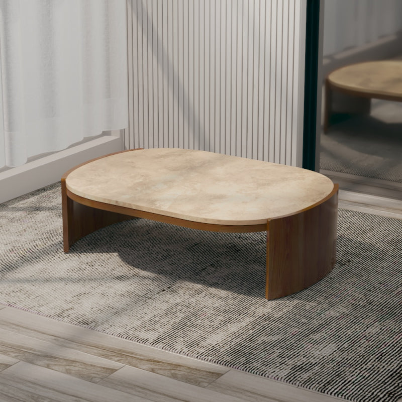 Coffee Center Table Marble and Wood by Alhome - 95x34x95 cm