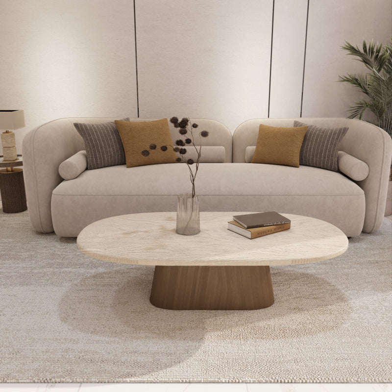 Contemporary Coffee Center Table Marble and Wood by Alhome - 95x34x95 cm