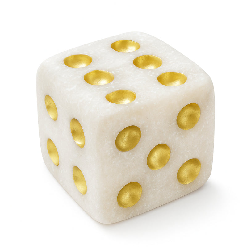 Elegant Dice Figurine - Beige and Gold - 7x7x7 cm