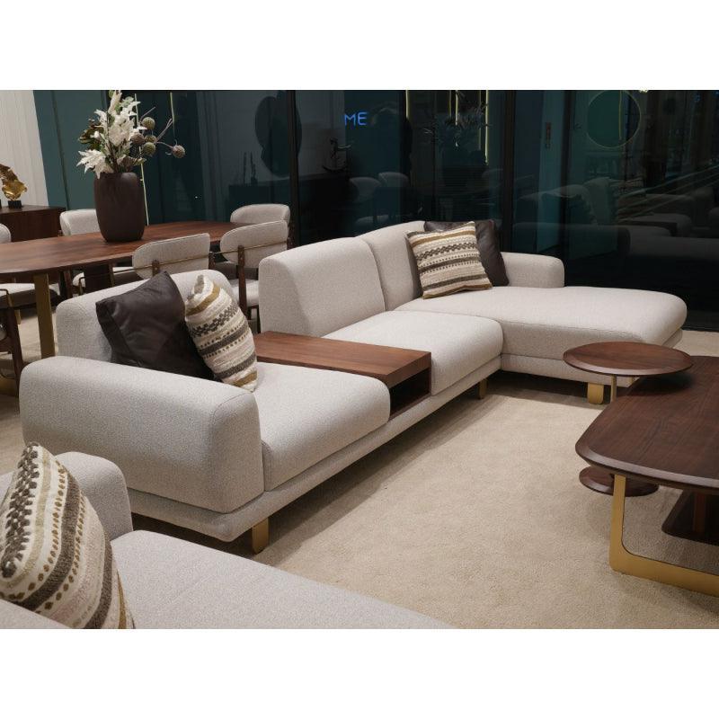 كنب شانيل وخشب سويدي حرف L  250x170x85 سم - بيج - 110111656