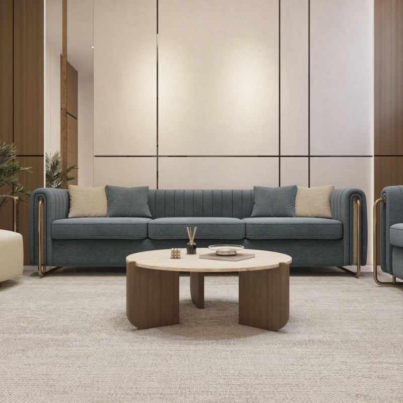 Round Coffee Center Table Marble and Wood by Alhome - 95x34x95 cm