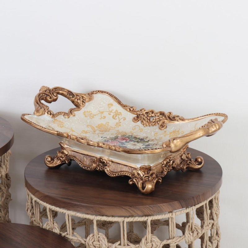 Ceramic Ornament with Gold Edges - 39x23x12 cm - Beige and Gold