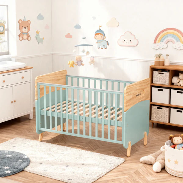 Wooden Convertible Baby Crib to Toddler Bed with Mosquito Net Green/Almond - WBB910-1G