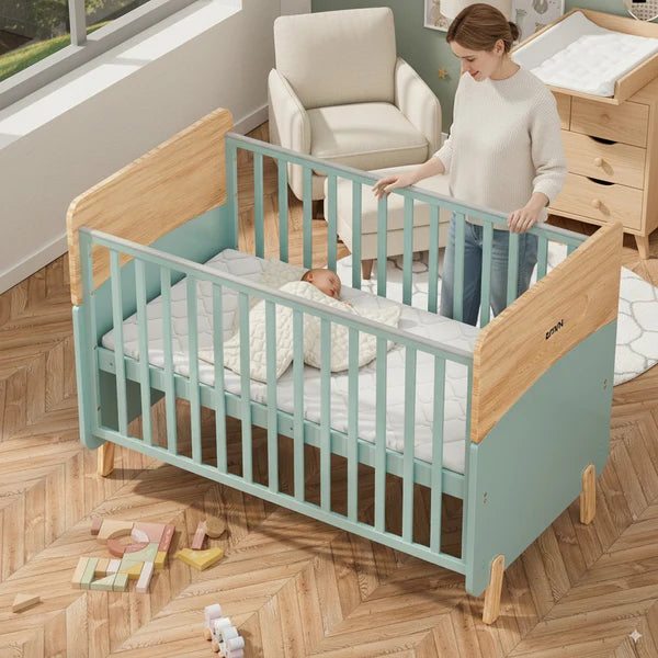Wooden Convertible Baby Crib to Toddler Bed with Mosquito Net Green/Almond - WBB910-1G