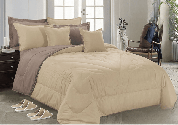 Plain Double-Sided Bedding 12 Pieces - Double - Beige And Brown By Alhome - ALHOME