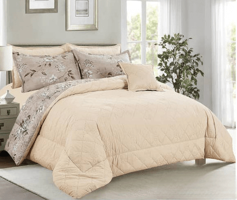 8-Piece Bedding - Two Sides Embroidered - Double - Wooded Beige By Alhome - ALHOME