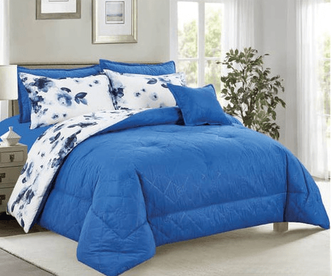 8-Piece Bedspread - Two Sides Embroidered - Double - Wooded Blue From Alhome - ALHOME