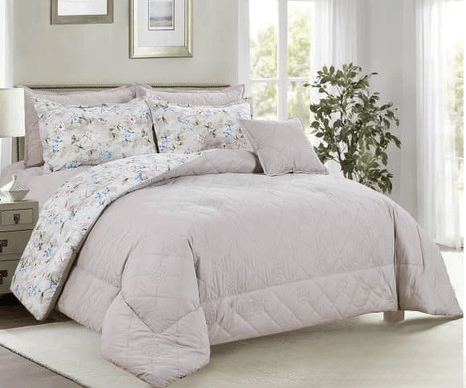 8-Piece Bedding - Double-Sided Embroidered - Double - Wooded Grey By Alhome - 110112681 - ALHOME