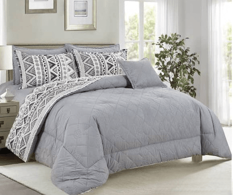 8-Piece Bedding - Double-Sided Embroidered - Double - Wooded Grey By Alhome - ALHOME