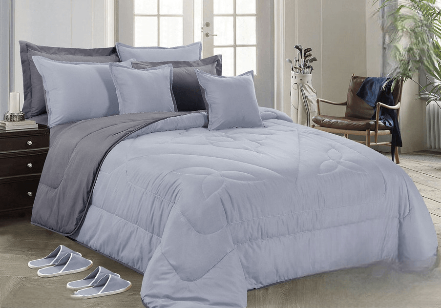 Plain Double-Sided Bedding 12 Pieces - Double - Dark Grey And Light Grey By Alhome - ALHOME