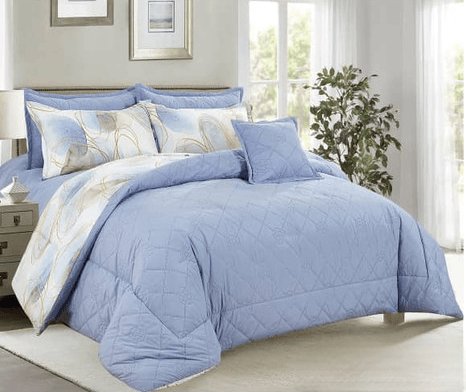 8-Piece Bedding - Two Sides Embroidered - Double - Wooded Sky Blue By Alhome - ALHOME