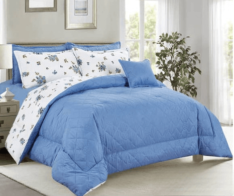 8-Piece Bedding - Two Sides Embroidered - Double - Wooded Blue By Alhome - ALHOME