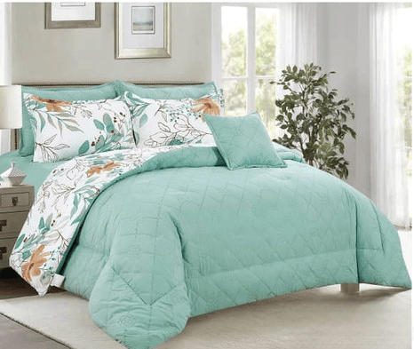 8-Piece Bedding - Two Sides Embroidered - Double - Wooded Green By Alhome - ALHOME