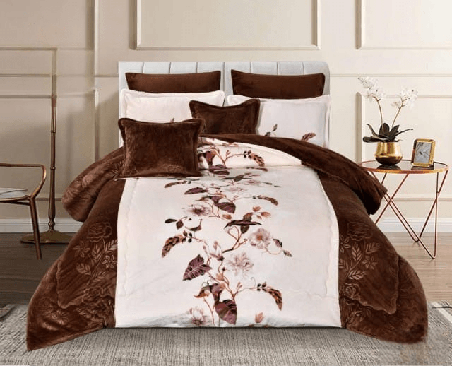 Soft Velvet Bedding With A Fur Interior - 8 Pieces - Double - Floral - Multi-Colored By Alhome - 110112697 - ALHOME