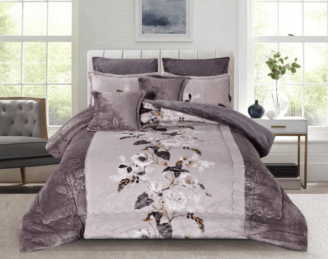 Soft Velvet Bedding With A Fur Interior - 8 Pieces - Double - Floral - Multi-Colored By Alhome - 110112698 - ALHOME