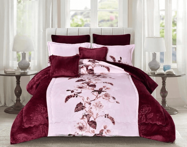 Soft Velvet Bedding With A Fur Interior - 8 Pieces - Double - Floral - Multi-Colored By Alhome - 110112699 - ALHOME