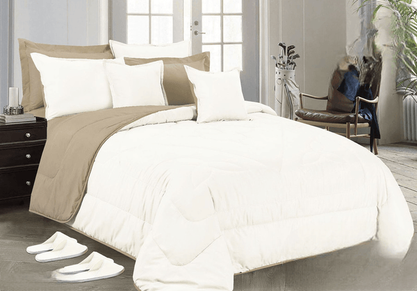 Plain Double-Sided Bedding 12 Pieces - Double - Beige And Off-White By Alhome - 110112668 - ALHOME