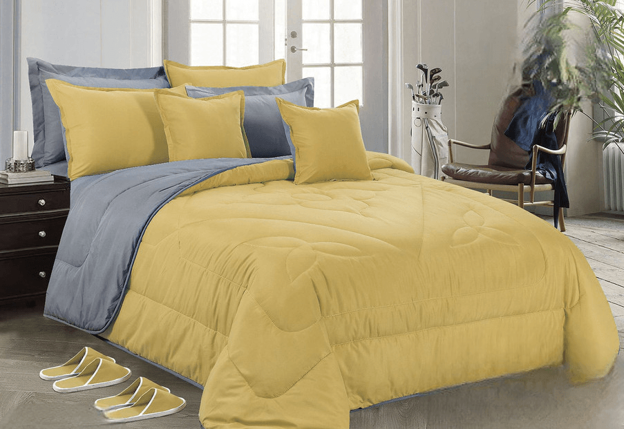 Plain Double-Sided Bedding 12 Pieces - Double - Yellow And Grey By Alhome - ALHOME