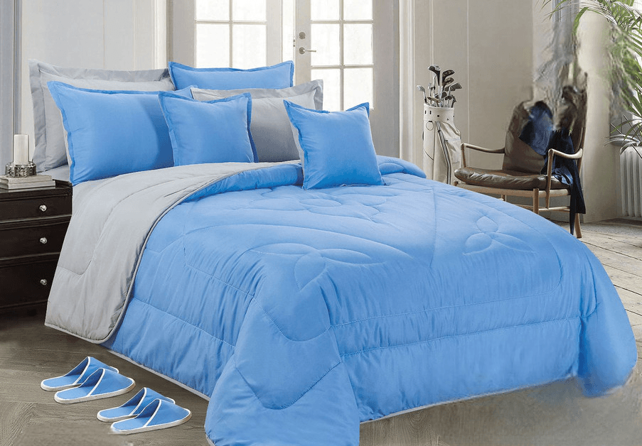 Plain Double-Sided Bedding 12 Pieces - Double - Blue And Grey By Alhome - ALHOME