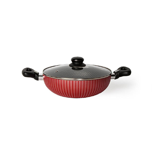 Family Ship Non-stick frying pan with glass lid, 32 cm -Red / black - ALHOME