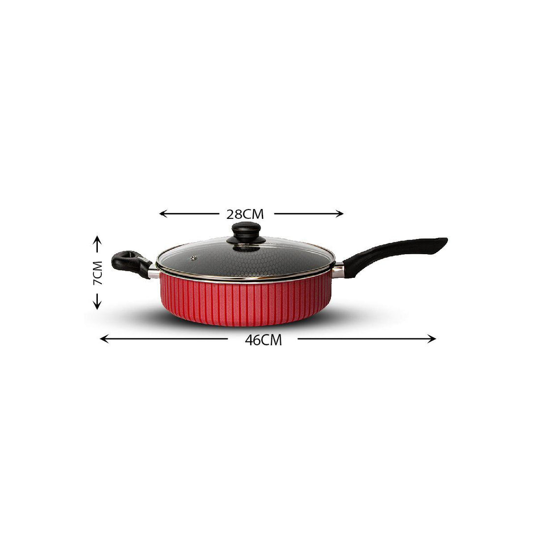 Family Ship Frying pan with handle and non-stick glass lid, 28 cm-Red / black - ALHOME