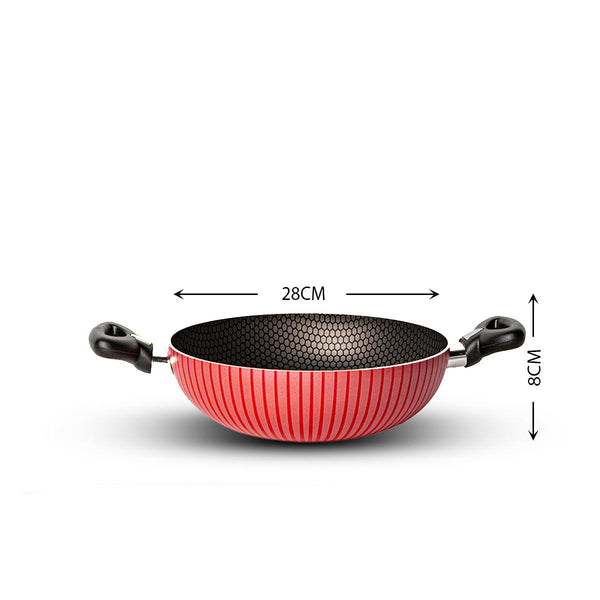 Family Ship Non-stick deep frying pan, size 28 cm-Red / black - ALHOME