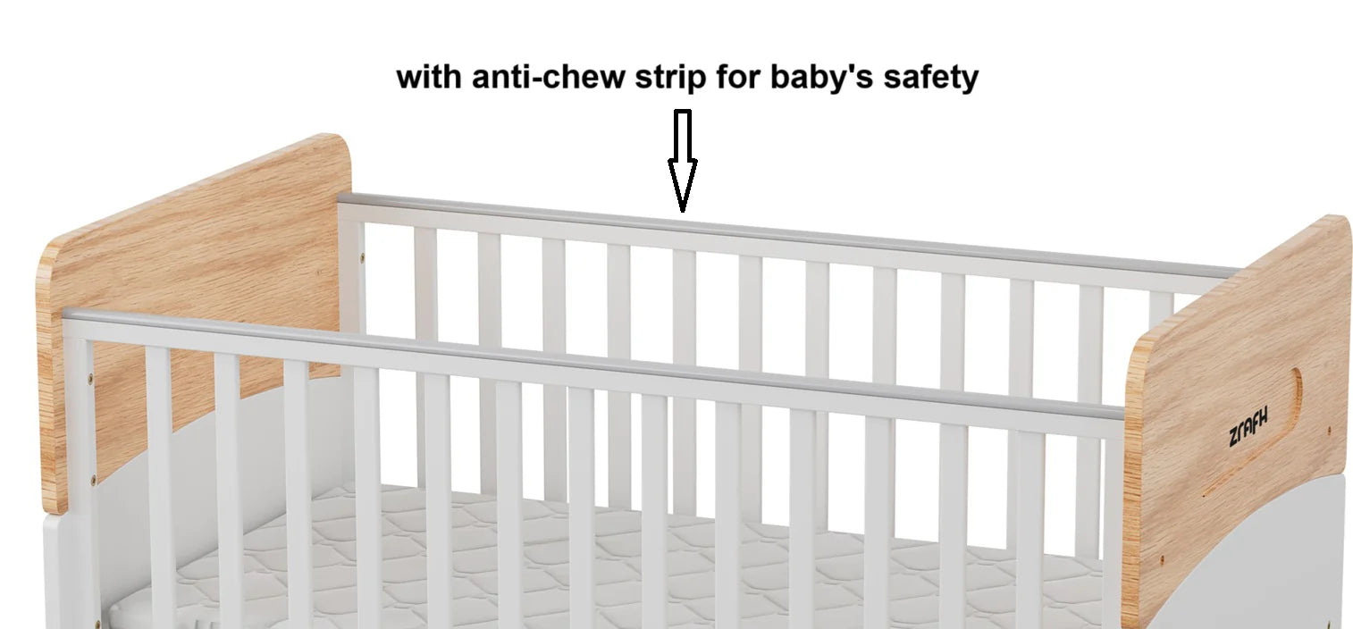 Wooden Convertible Baby Crib to Toddler Bed with Mosquito Net, White/Almond - WBB910-1