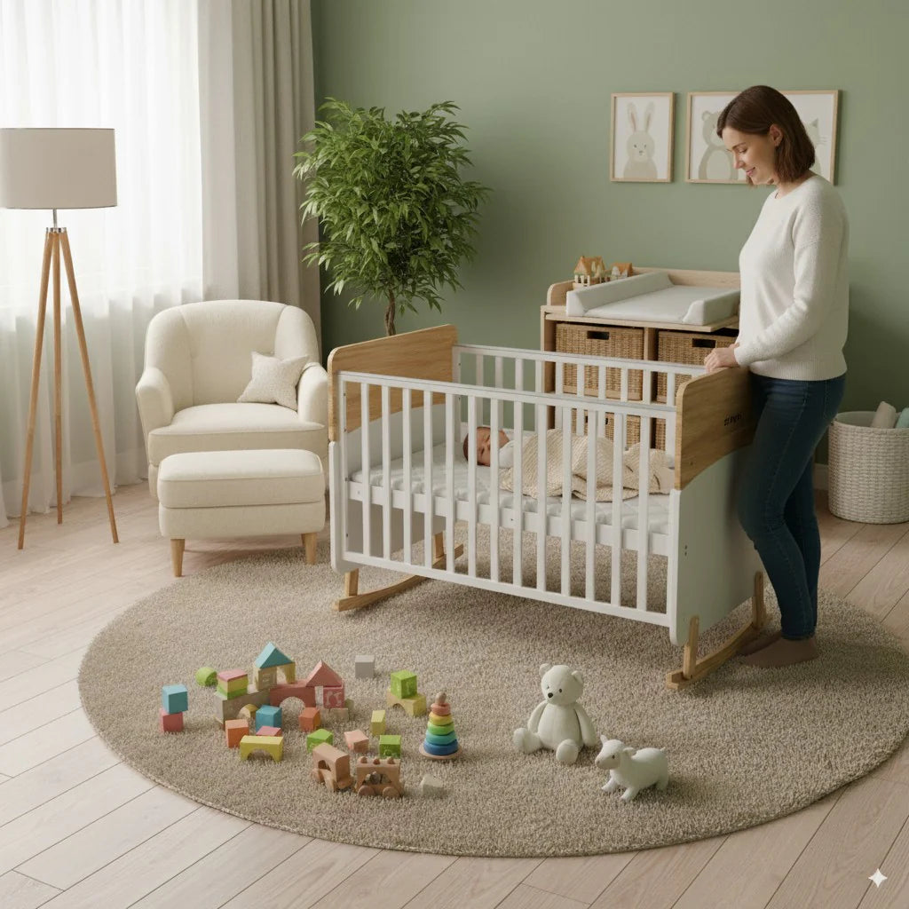 Wooden Convertible Baby Crib to Toddler Bed with Mosquito Net, White/Almond - WBB910-1