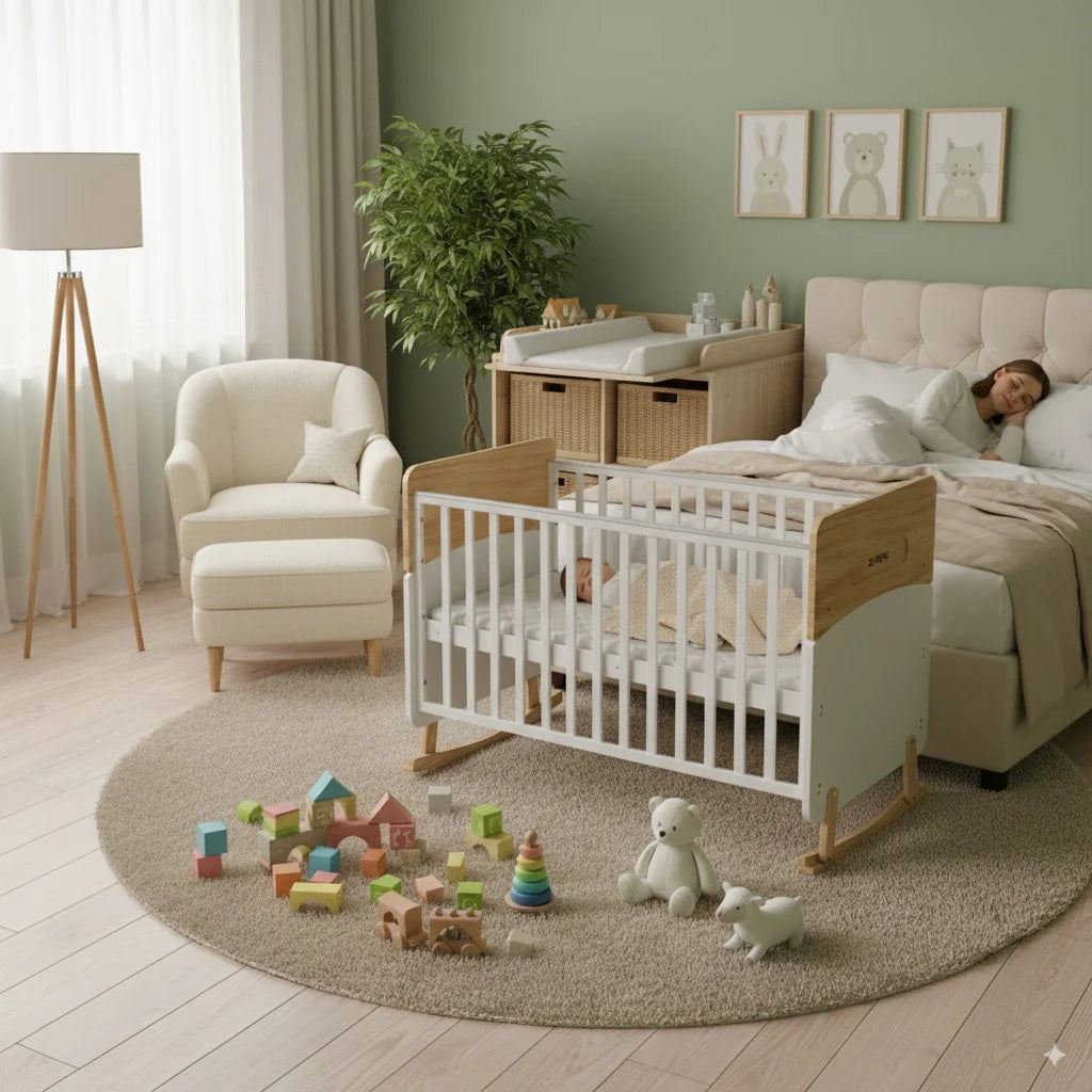 Wooden Convertible Baby Crib to Toddler Bed with Mosquito Net, White/Almond - WBB910-1