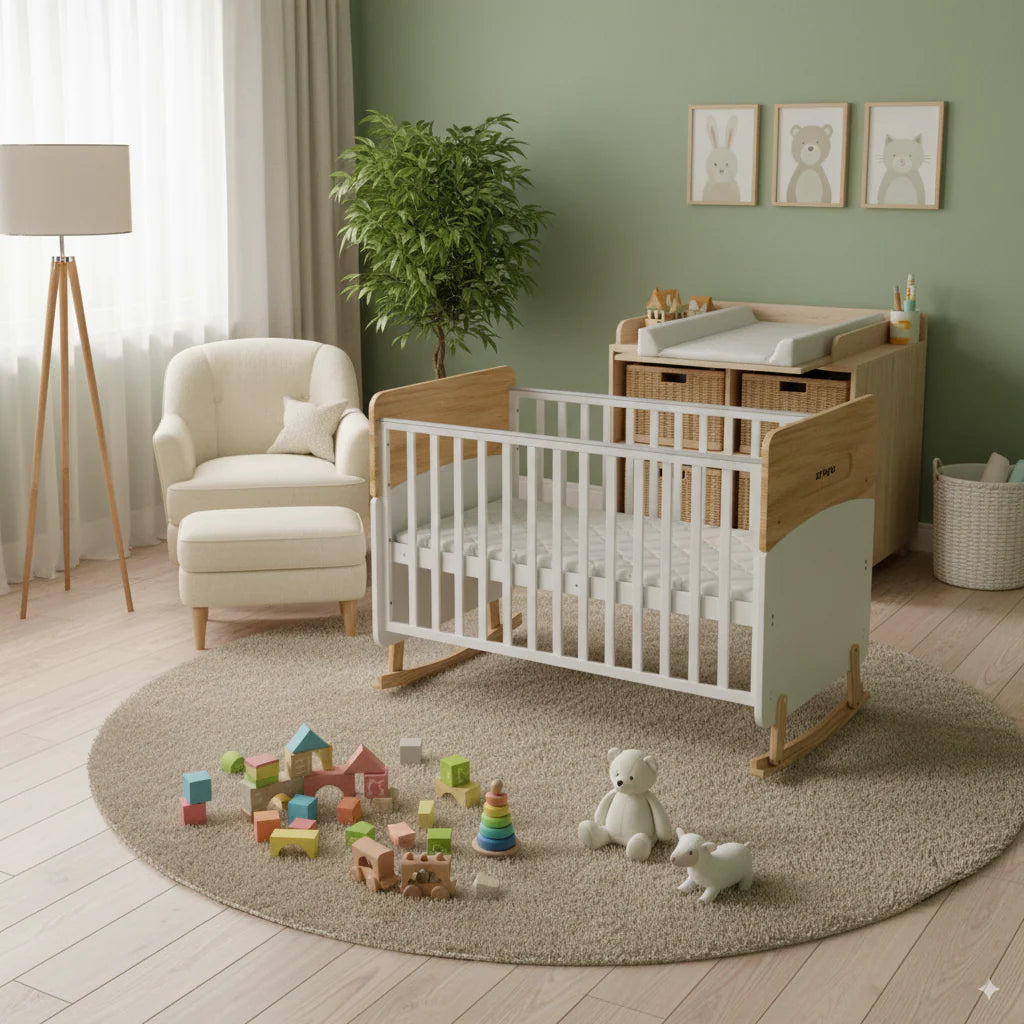 Wooden Convertible Baby Crib to Toddler Bed with Mosquito Net, White/Almond - WBB910-1