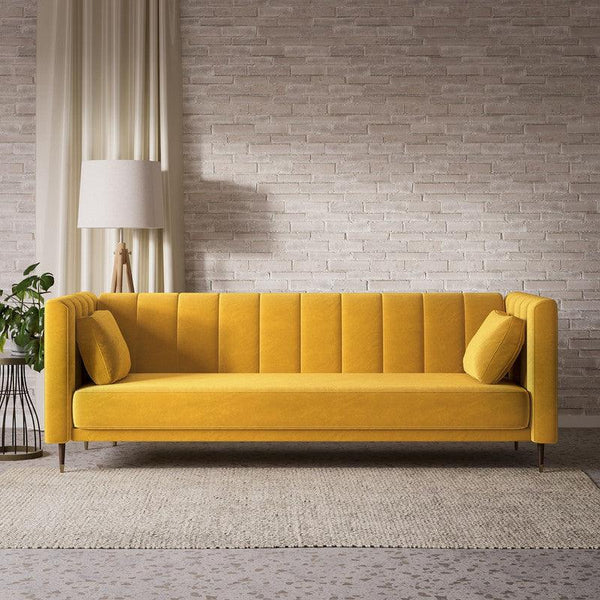 Sunny Splendor: Yellow Velvet 2-Seater Sofa By Alhome - ALHOME