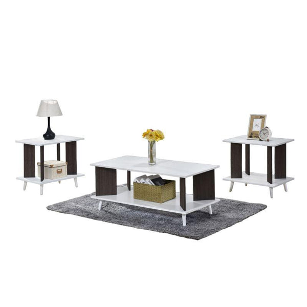 3-Piece Set Of Malaysian Wood Side Tables With Two Layers - White And Dark Brown - 110x55x45 cm - By Baity - ALHOME