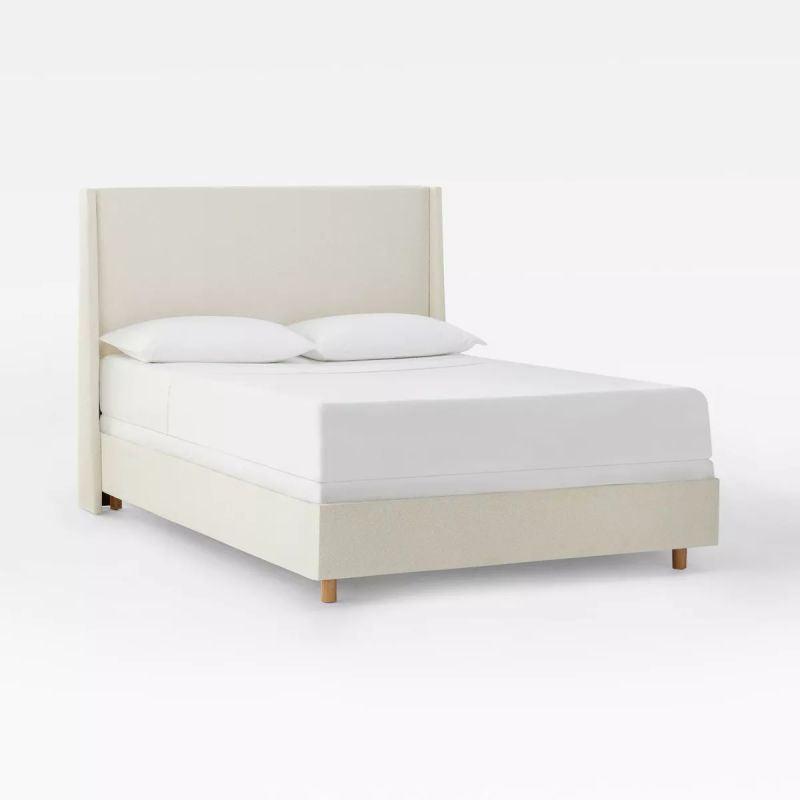 Off-White Linen Tranquility: Swedish Wood Super King Bed (200x200x140) by Alhome - ALHOME