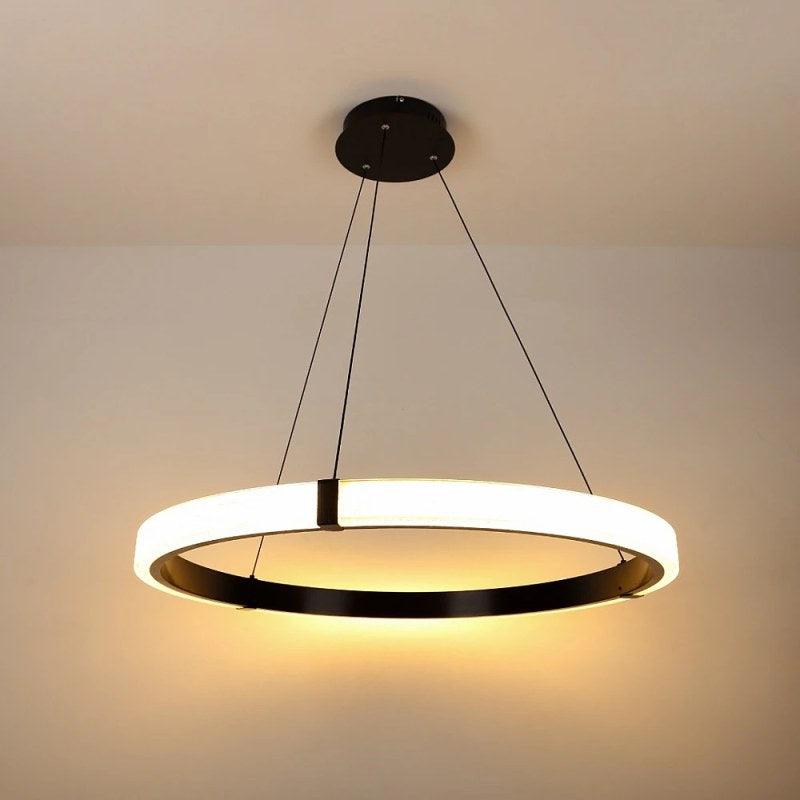 Modern Ring Chandelier With 3 Lights - 105 Watts - Black - By Alhome - ALHOME