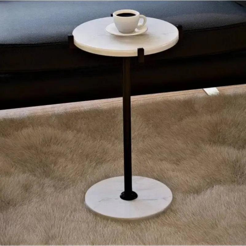 Iron and Marble Side Table Black and White - 35x55 cm By Alhome - ALHOME