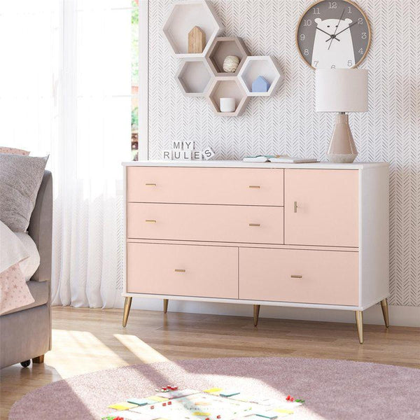 Kids Dresser: 119x49x79 Wood, Pink by Alhome - ALHOME