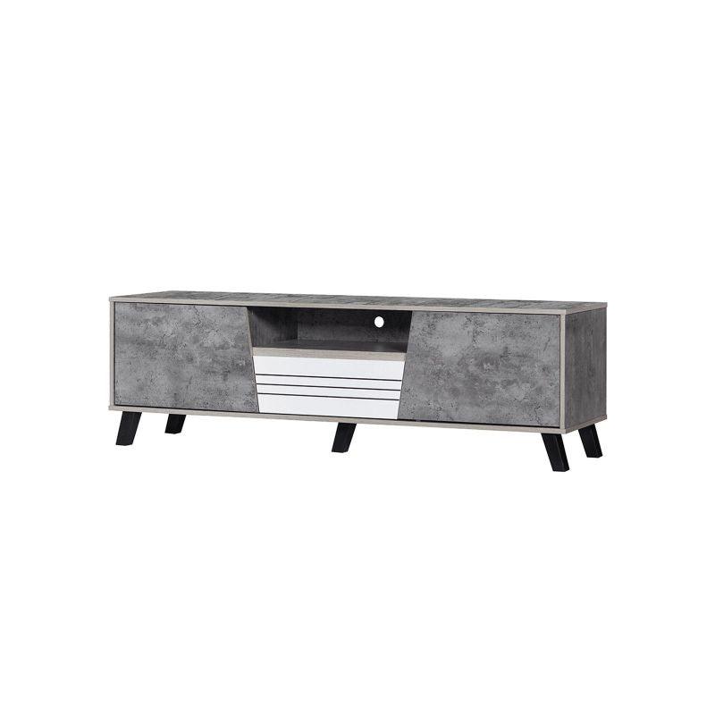 Tv Table With Storage Drawers Made Of Malaysian Wood - Gray And White - 160x40x49 cm - By Baity - ALHOME