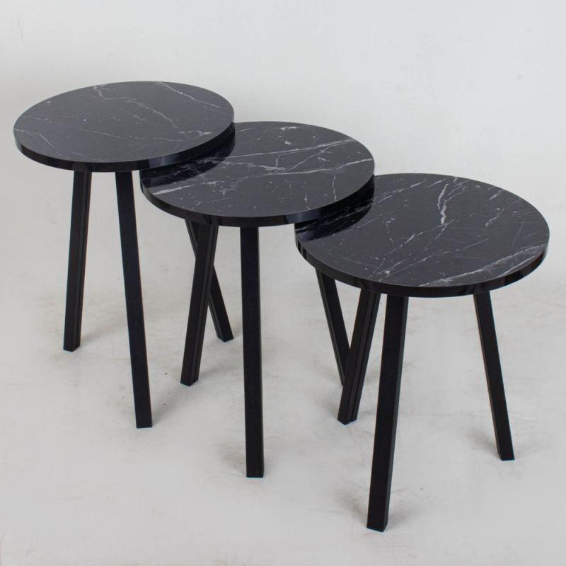 Set of 3 Circular Service Tables With A Black Wooden Surface By Alhome - ALHOME