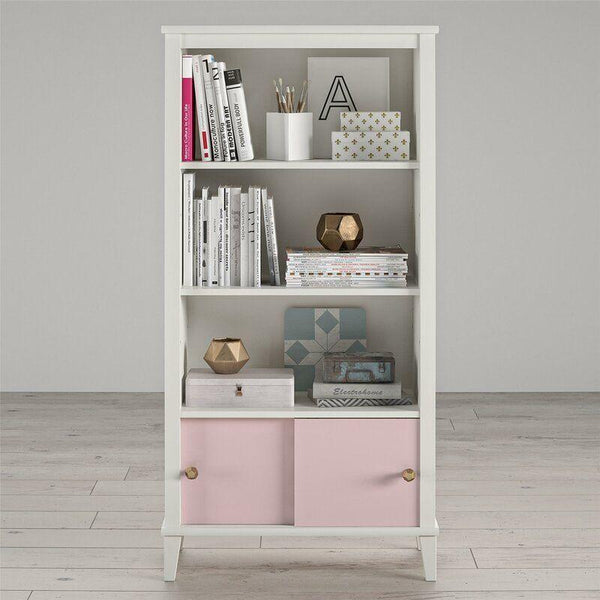 Kids Bookcase: 69x32x137 Wood, White and Pink by Alhome - ALHOME