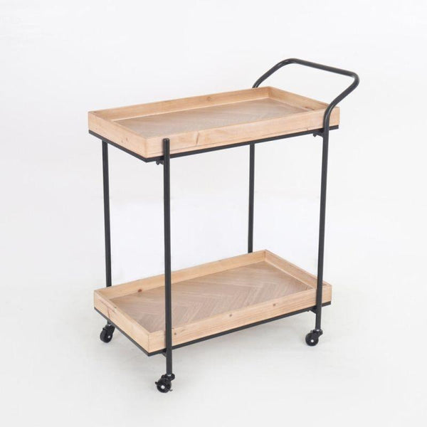 Iron Serving Cart With Wooden Surfaces - Metal + Wood - Beige And Black - By Alhome - ALHOME