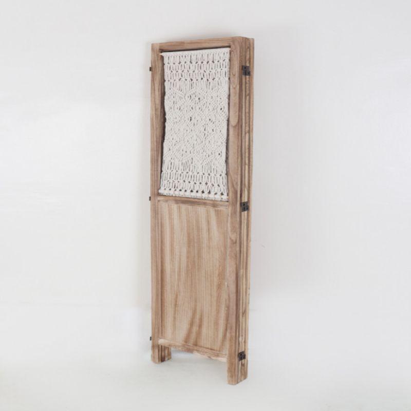 Hollow Wooden Partition 4 Pieces - Wood + Fabric - White And Beige - 110111949 - By Alhome - ALHOME