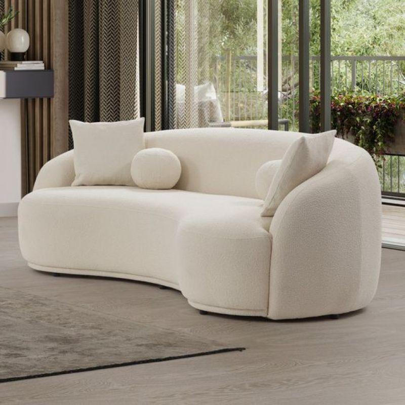 Elegant Beige Boucle 3-Seater Sofa Swedish Wood By Alhome - ALHOME