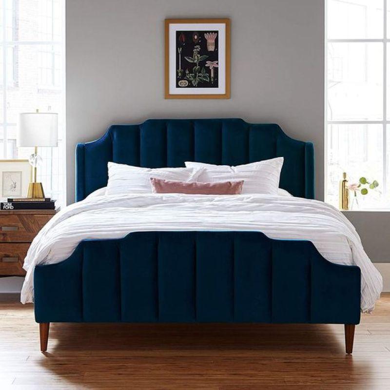 Swedish Wood Velvet Blue Queen Bed By Alhome - 110112309 - ALHOME