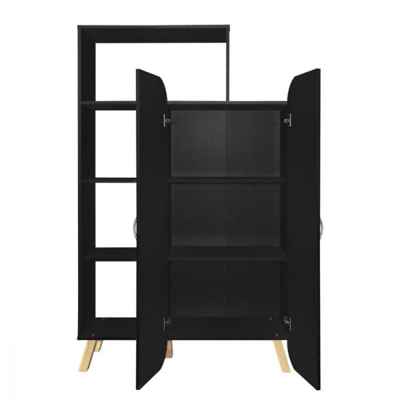 Wooden Storage Unit With Shelves - Black - 100x32x160 cm - By Baity - ALHOME