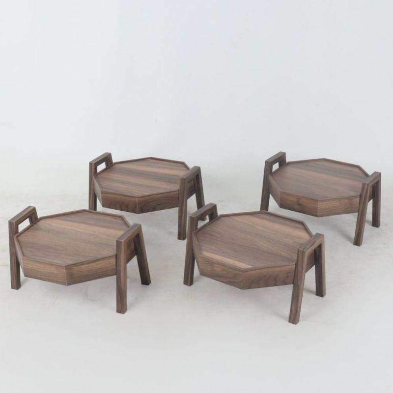 Set of 4+1 Round Wooden Floor Tables In Brown Color By Alhome - ALHOME