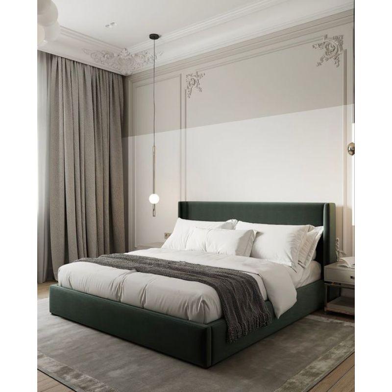 Queen Bed in Green Chanel Fabric with Swedish Wood Frame By Alhome - ALHOME