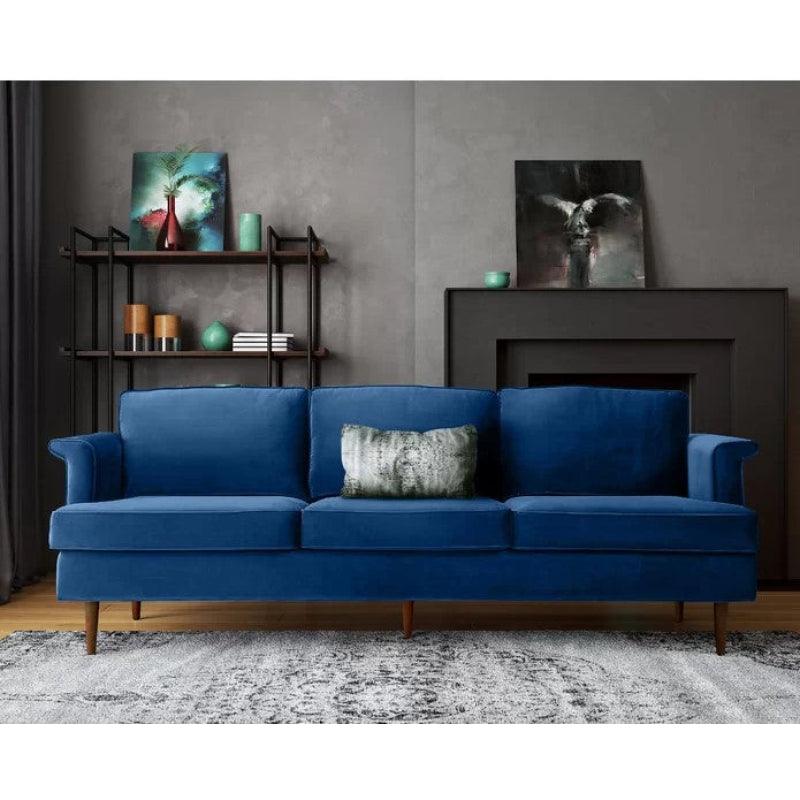 Deep Indigo Retreat: Dark Blue Linen 3-Seater Sofa By Alhome - ALHOME