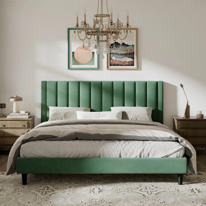 Verdant Oasis: Swedish Wood Velvet Green King Bed By Alhome - ALHOME